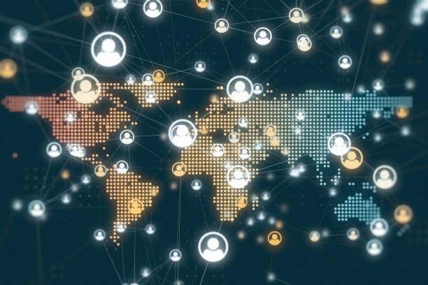 background dei social network globali - partnership marketing connect the dots business foto e immagini stock