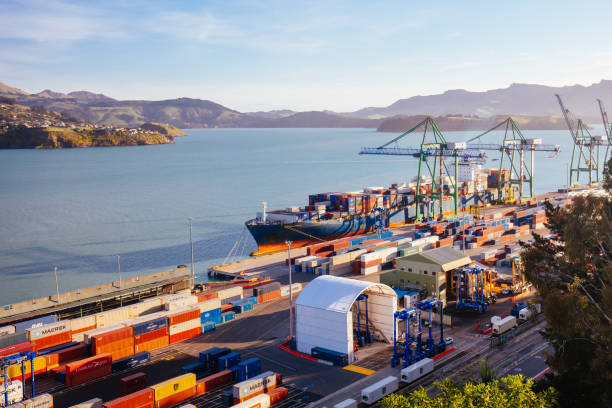 Lyttleton Shipping Port in New Zealand stock photo