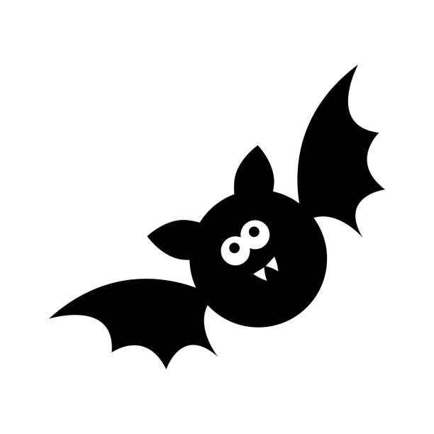 illustrations, cliparts, dessins animés et icônes de silhouette mignonne d'halloween de chauve-souris d'isolement sur le fond blanc - bat halloween silhouette wing
