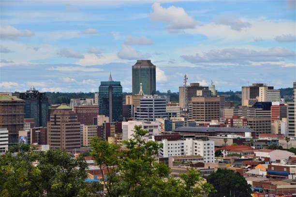 aerial view of downtown harare - zimbabwe imagens e fotografias de stock