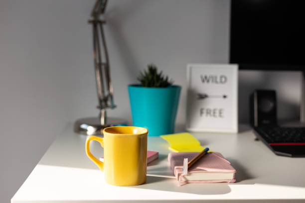 istock Morning coffee at a modern home office 1180207347