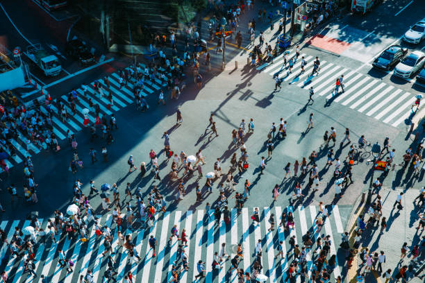 Aerial View Shibuya Crossing Tokyo Japan Aerial View Shibuya Crossing Tokyo Japan shibuya district stock pictures, royalty-free photos & images