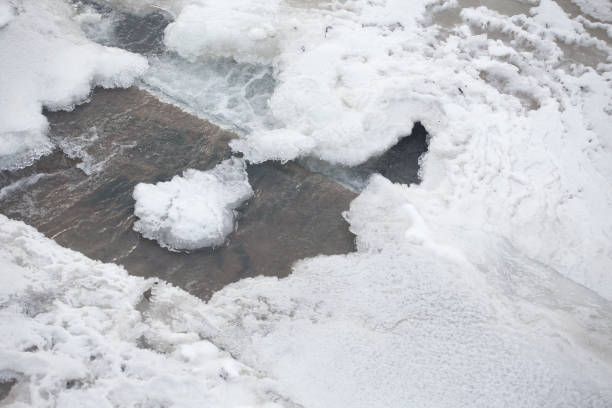 istock Closeup of ice on a frozen creek 1180211065