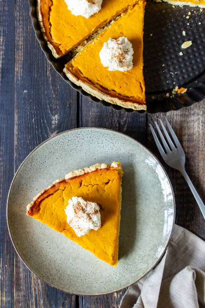 istock Pumpkin pie on a wooden background. Traditional recipe. 1180211559