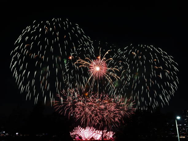 istock Night sky super large fireworks. Various shapes of fireworks 1180212686