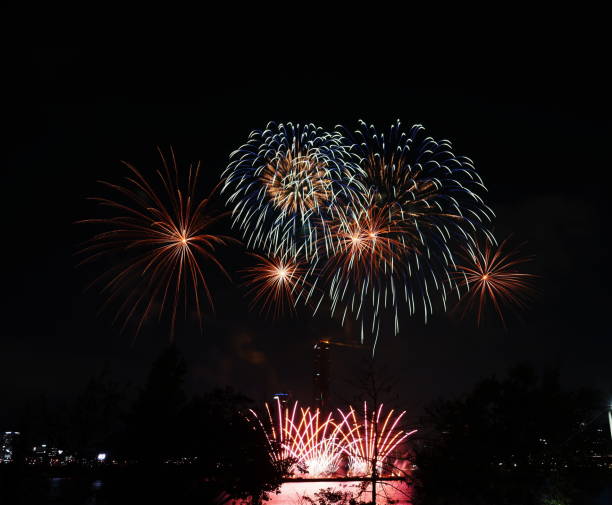 istock Night sky super large fireworks. Various shapes of fireworks 1180212772