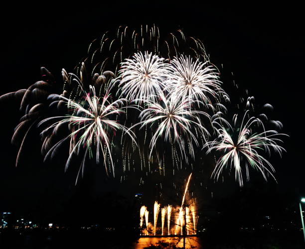 istock Night sky super large fireworks. Various shapes of fireworks 1180212774