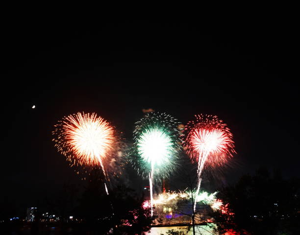istock Night sky super large fireworks. Various shapes of fireworks 1180212883
