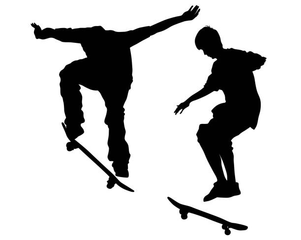 スケートボード上のアスリート - skateboarding skateboard silhouette teenager点のイラスト素材／クリップアート素材／マンガ素材／アイコン素材