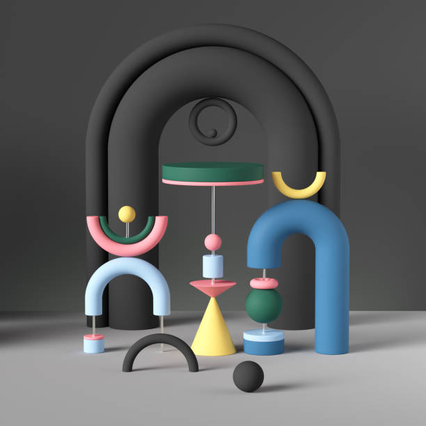 istock 3d primitive geometric shapes, abstract background, colorful toys, postmodern installation, memphis inspired composition, creative playful asymmetric structure 1180215810