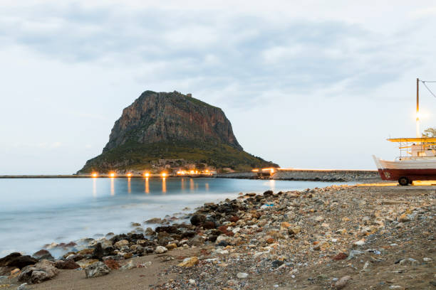 Monemvasia, Peloponnese, Greece Monemvasia, Greece, a town located on a small island off the east coast of the Peloponnese and linked to the mainland by a short causeway monemvasia stock pictures, royalty-free photos & images