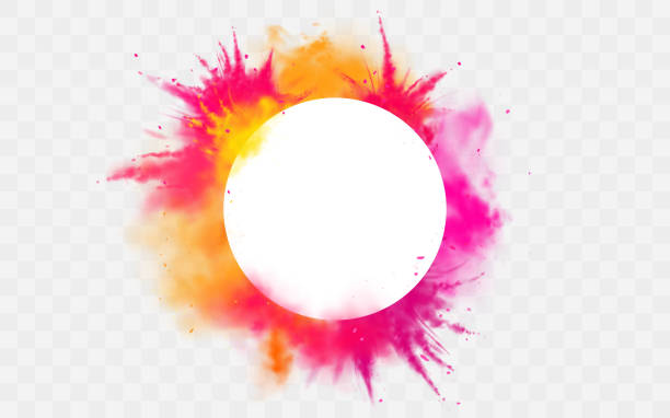 Color splash Holi powder paints round dye border Color splash Holi powder paints round border isolated on transparent background colorful cloud or explosion, decorative vibrant dye for traditional indian festival Realistic 3d vector illustration holi stock illustrations