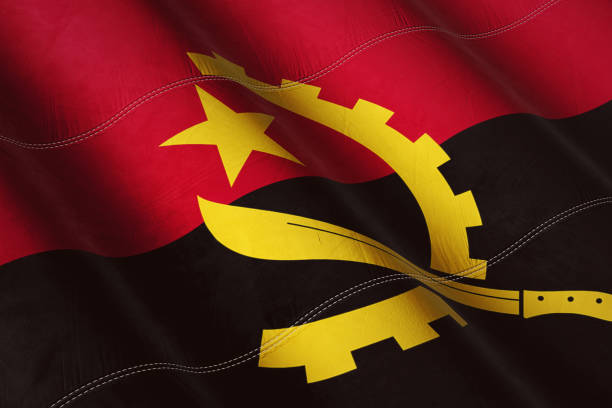 Flag of Angola. Angola flag on fabric surface. Angolan national flag on textured background. Fabric Texture. Republic of Angola