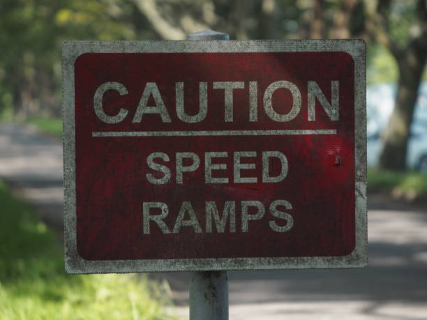 istock Caution speed ramps sign in Yorkshire. 1180221699