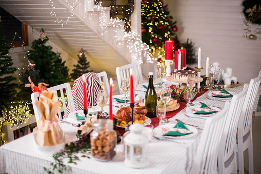 Table with festive Christmas dinner