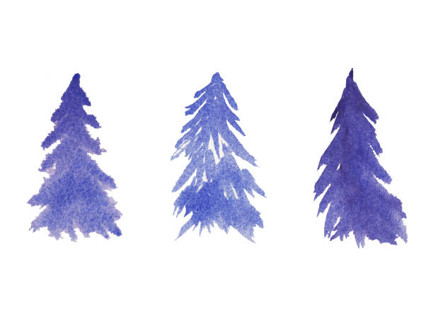 istock Hand painted blue watercolor Winter Set of conifers trees isolated on white. 1180226102