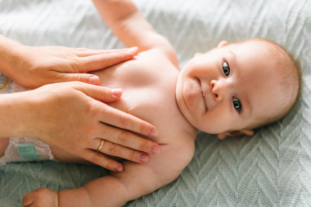 istock Baby skin care with cream 1180226442