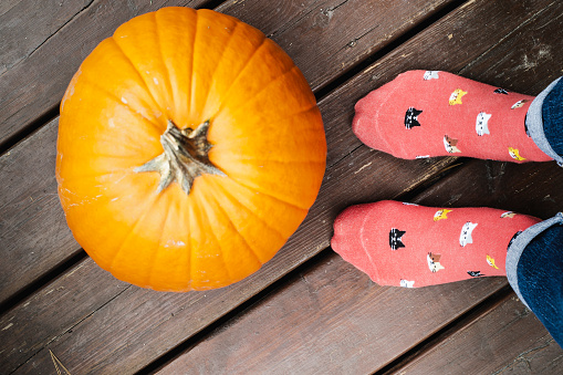 halloween, orange color, pumpkin, human foot