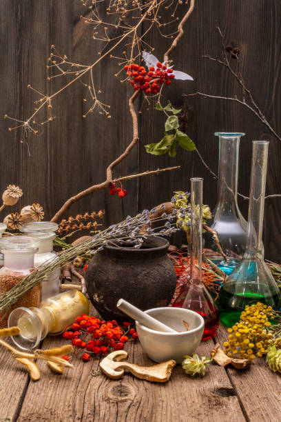 istock Witch's Laboratory. Alchemical equipment, apothecary treatment 1180227777