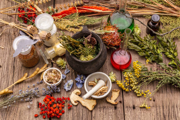 istock Witch's Laboratory. Alchemical equipment, apothecary treatment 1180228205