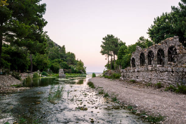 View on the ancient ruins of Lycian town of Olympos, Turkey.