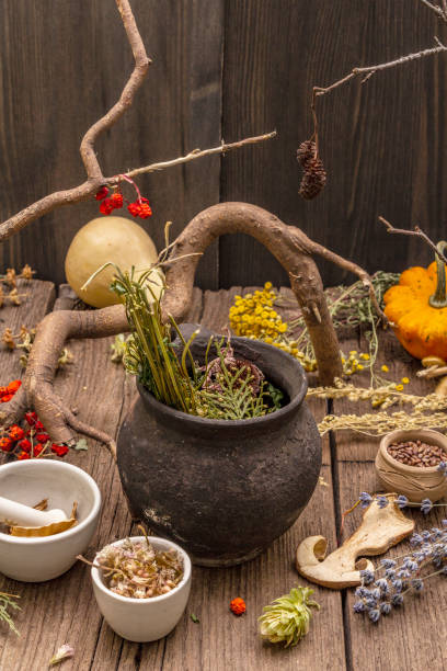 istock Witch's Laboratory. Alchemical equipment, apothecary treatment 1180229727