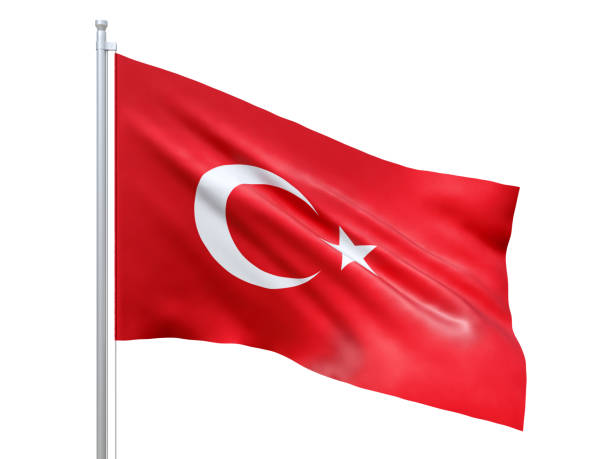 istock Turkey flag waving on white background, close up, isolated. 3D render 1180231201