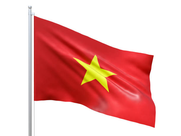istock Vietnam flag waving on white background, close up, isolated. 3D render 1180231901