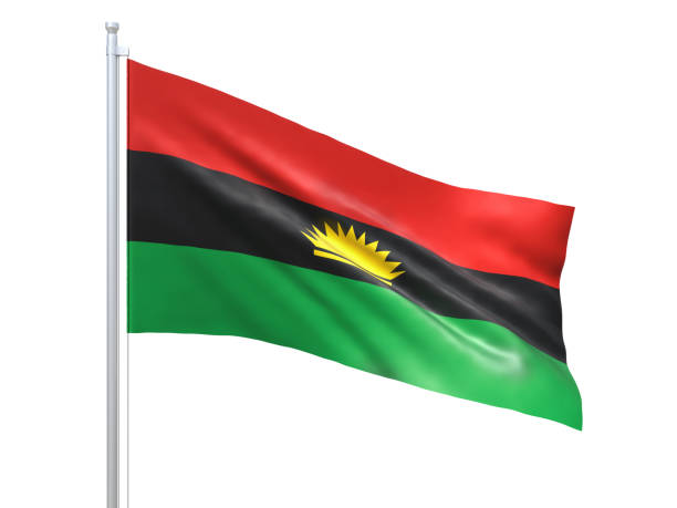 istock Biafra flag waving on white background, close up, isolated. 3D render 1180232030