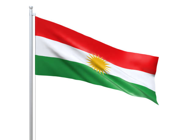 istock Kurdistan flag waving on white background, close up, isolated. 3D render 1180232047