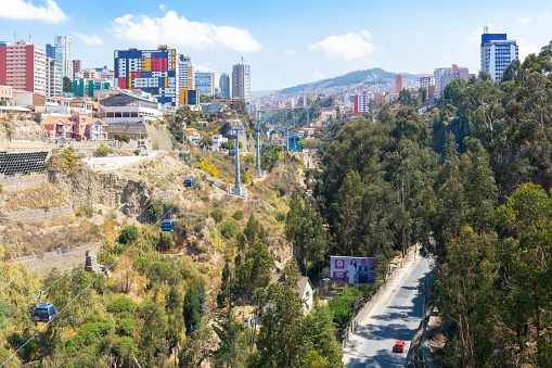 La Paz Bolivia September 17, panoramic view of the city center from the liberty bridge. Shoot on September 17, 2019