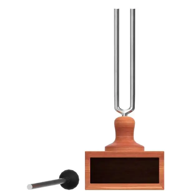 3D rendering illustration of a tuning fork on a resonator box