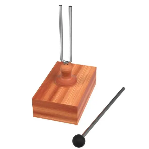 3D rendering illustration of a tuning fork on a resonator box