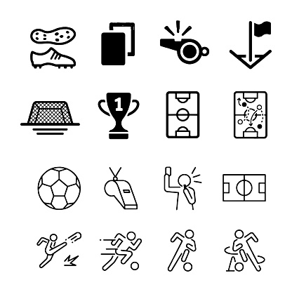 Soccer icons football, ball, player, game, referee, cheer and more