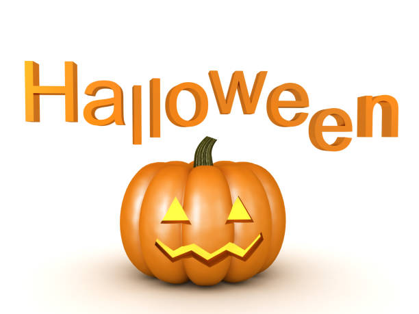 istock 3D Jack o lantern pumpkin with halloween text above 1180239100