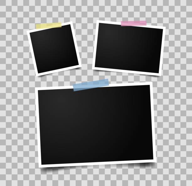 Set of empty photo frames. Set of empty photo frames with adhesive tape. Realistic photo frame mockup. number 3 photos stock illustrations