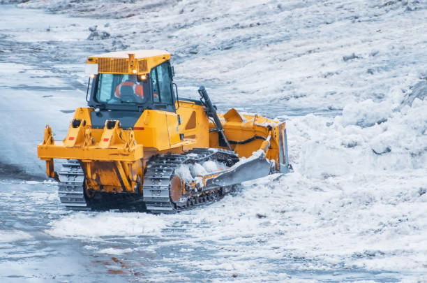 istock Powerful bulldozer for snow removal after snowfall. 1180244286