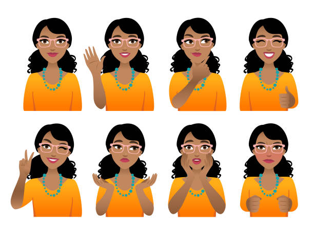 感情 - indian ethnicity women smiling white background点のイラスト素材／クリップアート素材／マンガ素材／アイコン素材