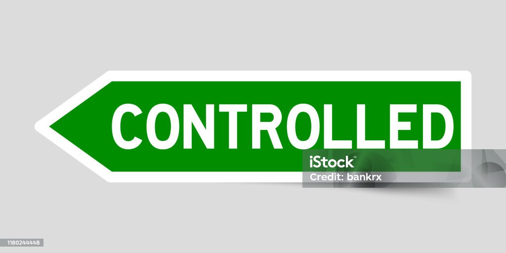 Row Green Control Label Sticker In Green Color Arrow Shape As Word Controlled On White ...