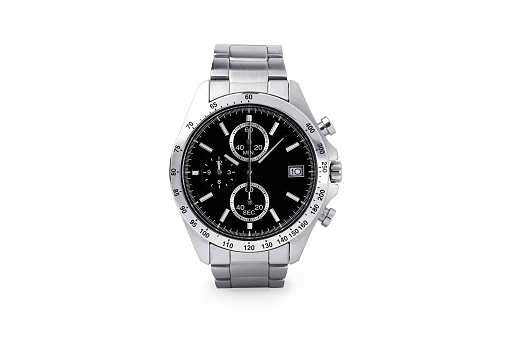 Luxury watch isolated on white background. With clipping path for artwork or design. Black.