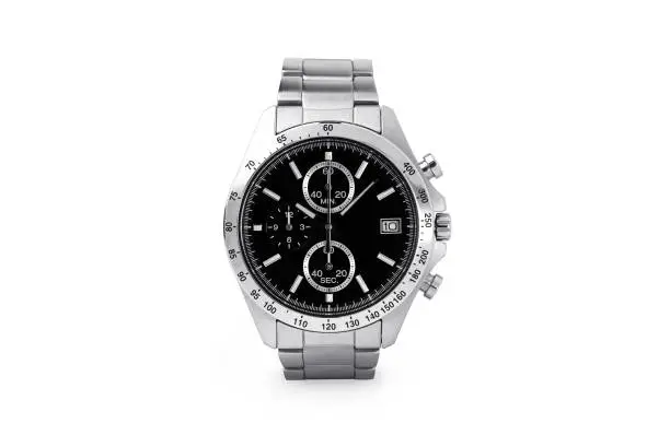 Photo of Luxury watch isolated on white background. With clipping path for artwork or design. Black.
