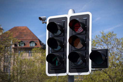 traffic light with surveillance camera