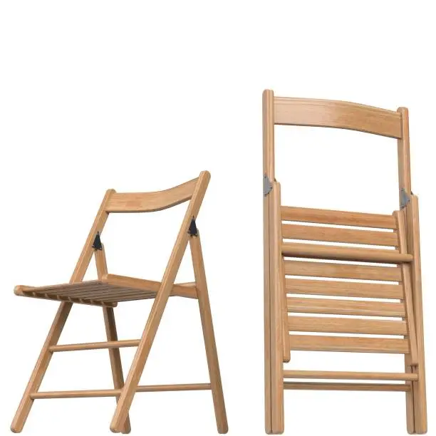 3D rendering illustration of two wooden folding chairs