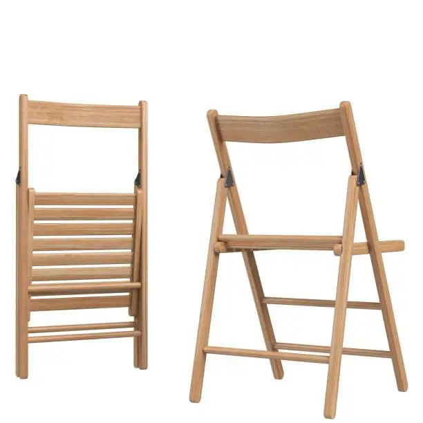 3D rendering illustration of two wooden folding chairs