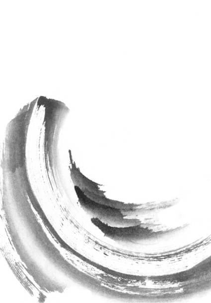 istock Chinese style. Ink black and white abstraction. Stains, blots, strokes. The image is a semicircle, a rounded line, in a circle. Brush stroke. 1180245710