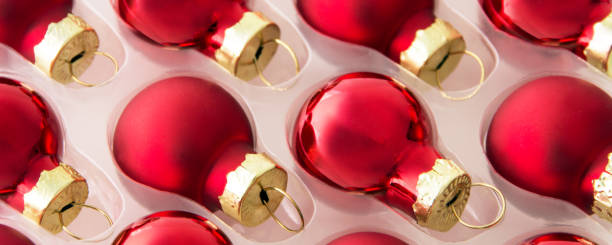 istock Red Christmas balls and decoration banner 1180245746