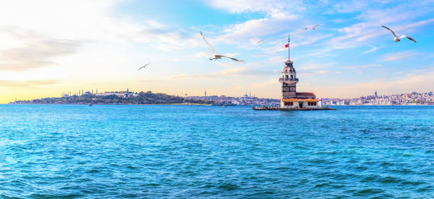 The Maiden's Tower or Leander's Tower, beautiful Istanbul panorama.