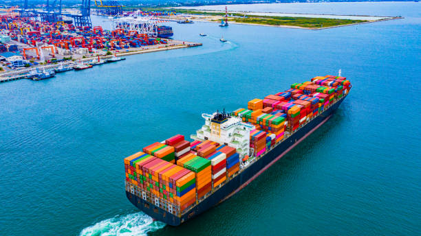 istock Cargo containers ship logistics transportation Container Ship Vessel Cargo Carrier. import export logistic international export and import services export products worldwide 1180249398