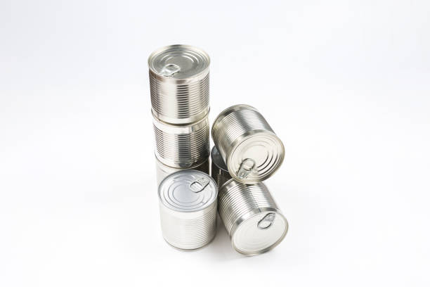 istock Group of silver canned food on white background. 1180250294