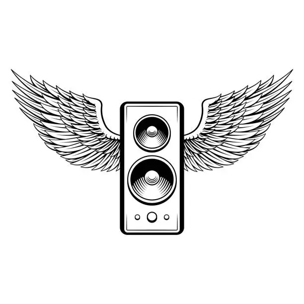 Vector illustration of Vector flat loudspeaker with angel wings icon